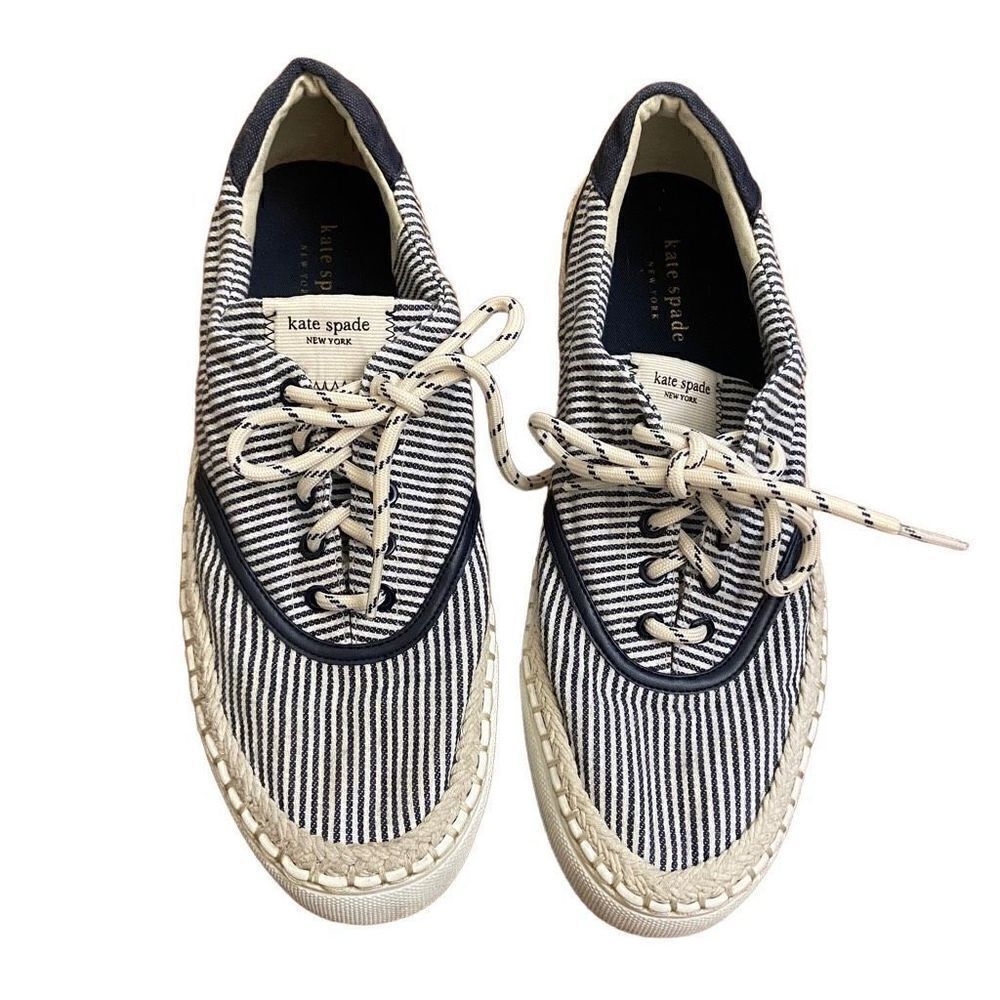 Kate Spade Boat Party Espadrille Sneakers Navy Blue & White Striped Nautical Siz
